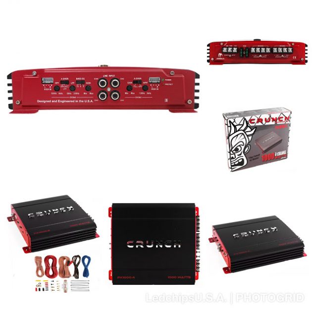 CRUNCH Kit Amplificador de Audio para Autos 1000W 4 Canales y cables incluidos.
